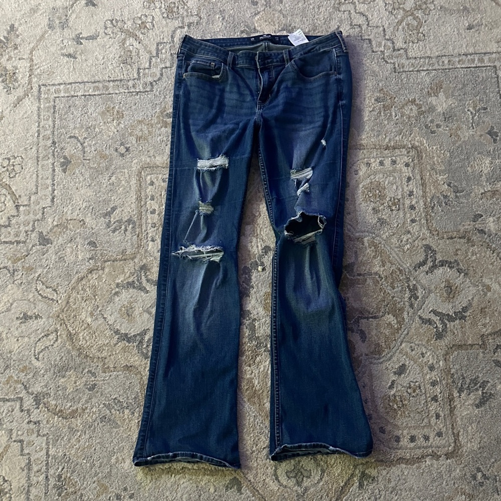 Hollister Dark Blue Distressed Flare Jeans